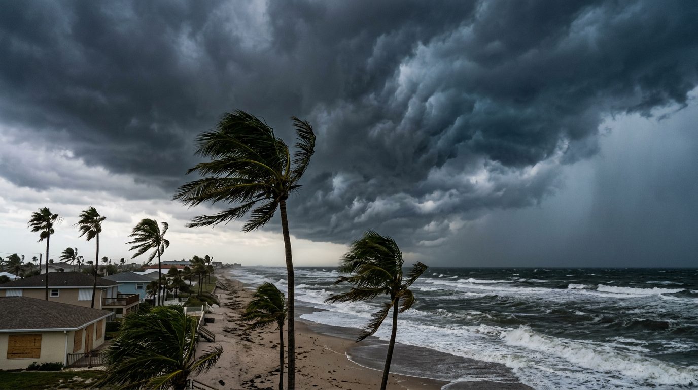 Storm clouds over the South Florida coastline