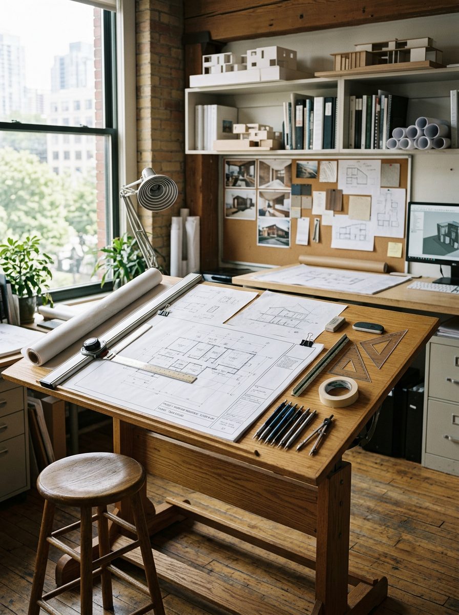 Architecture Experience Inc. design studio and drafting table